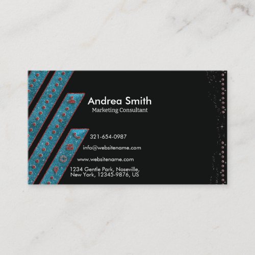 Modern Deep Teal Red Shiny Metallic Glitters Cute Business Card