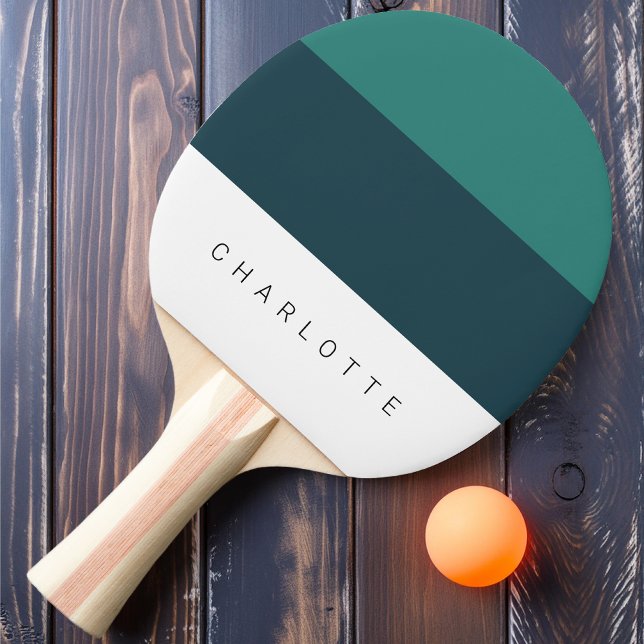 Modern Deep Teal Three-Tone with Name Ping Pong Paddle (Creator Uploaded)