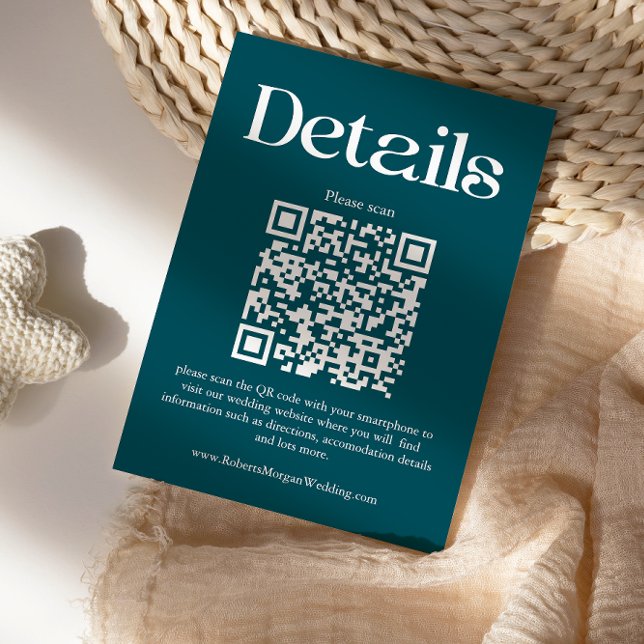 Modern Deep Teal Wedding Details QR Code Enclosure Card (Creator Uploaded)