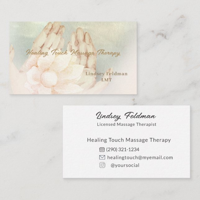 Modern Deeper Watercolor Hands Massage Therapist  Business Card (Front/Back)