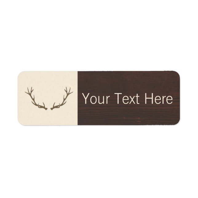 Modern Deer Antlers Pattern on Rustic Brown Wood Label (Front)
