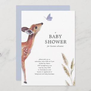 Modern Deer Blue Boy Baby Shower Invitation