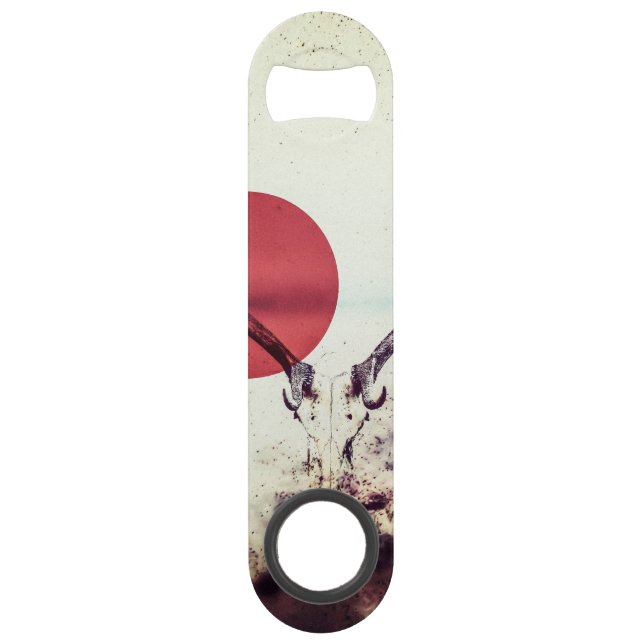 Modern Deer Head and Red Sun Artwork Bar Key (Front)