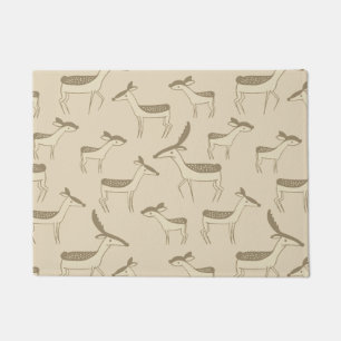 Modern Deer Illustration Beige Pattern Doormat