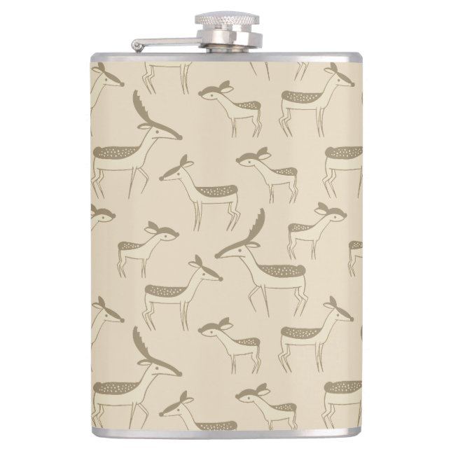 Modern Deer Illustration Beige Pattern Flask (Front)