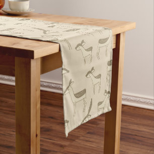 Modern Deer Illustration Beige Pattern Short Table Runner