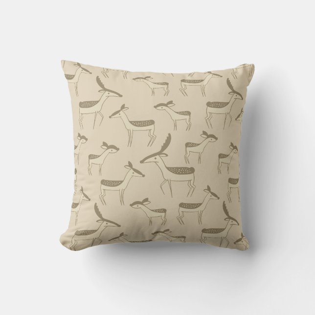 Modern Deer Illustration Beige Pattern Throw Pillow (Front)