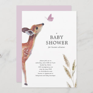Modern Deer Pink Girl Baby Shower Invitation