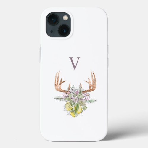 Modern Deer Skull And Floral Pastel Color iPhone 13 Case