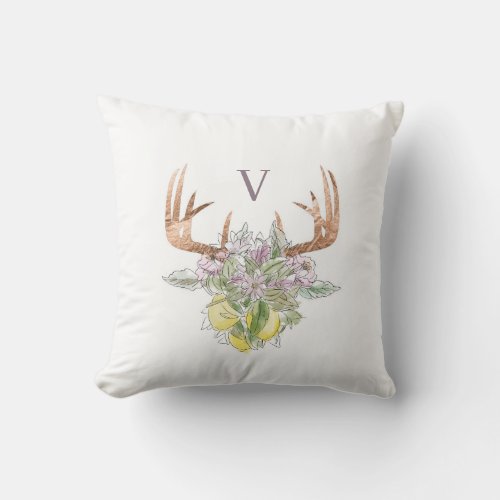 Modern Deer Skull And Floral Pastel Color Throw Pillow