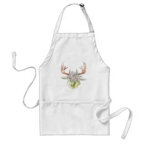 Modern Deer Skull And Floral Pastel Colors Adult Apron