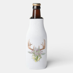 Modern Deer Skull And Floral Pastel Colors Bottle Cooler
