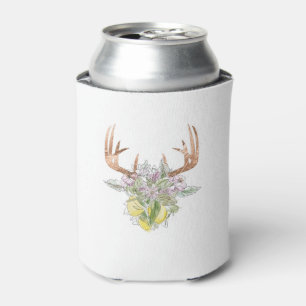 Modern Deer Skull And Floral Pastel Colors Can Cooler