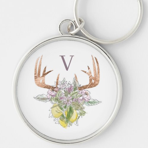 Modern Deer Skull And Floral Pastel Colors Keychain