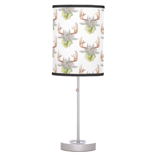 Modern Deer Skull And Floral Pastel Colors Table Lamp
