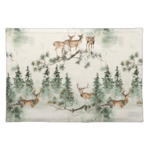 Modern deers watercolor cloth placemat