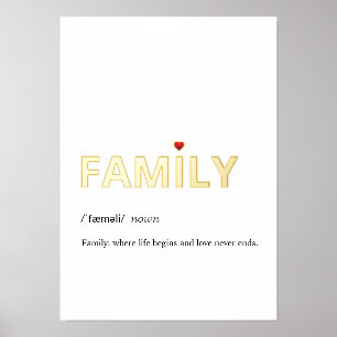 Modern definition of FAMILY minimalist white gold Foil Prints