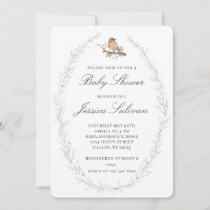 Modern Delicate Bird Baby Shower Invitation