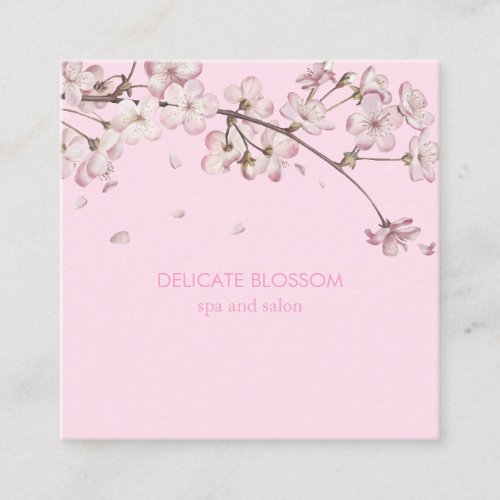 Modern Delicate Blossom Floral Pink Square Business Card