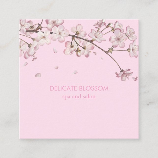 Modern Delicate Blossom Floral Pink Square Business Card (Front)