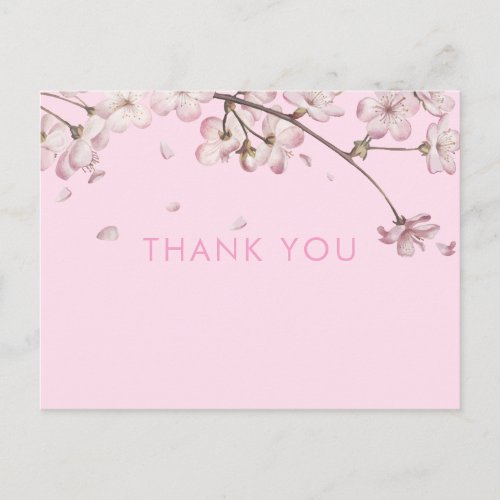 Modern Delicate Blossom Floral Pink Thank You Postcard