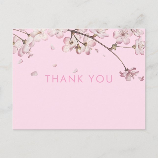 Modern Delicate Blossom Floral Pink Thank You Postcard (Front)
