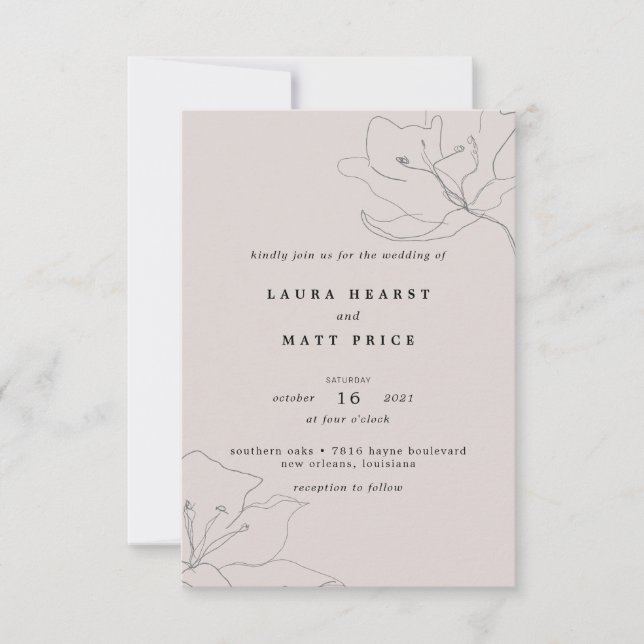 Modern Delicate Blush Pink Floral Wedding Invitation (Front)