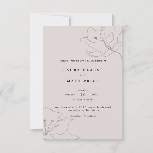 Modern Delicate Blush Pink Floral Wedding Invitation