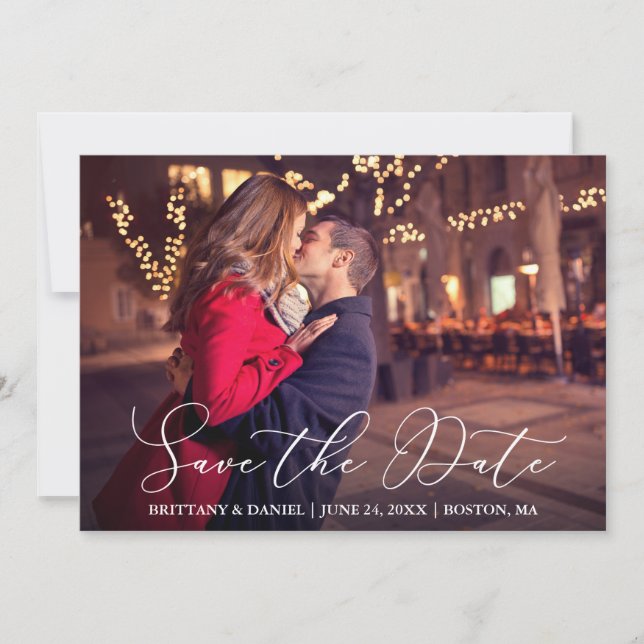 Modern Delicate Calligraphy Couple Photo Save The Date (Front)