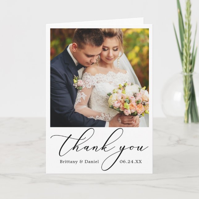 Modern Delicate Calligraphy Wedding Fold Letterpress Thank You Card (Front)