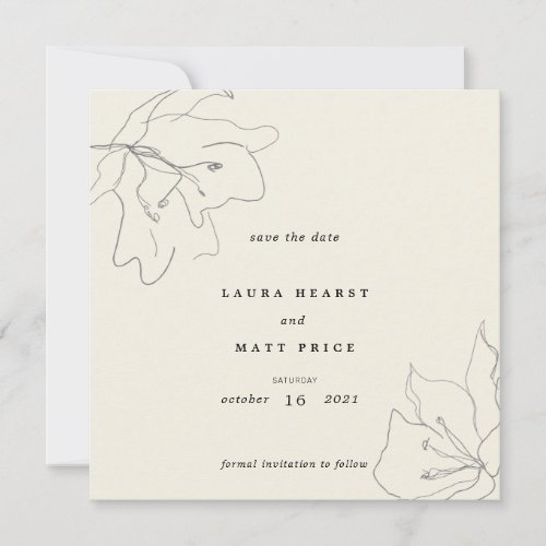 Modern Delicate Eggshell Floral Save The Date