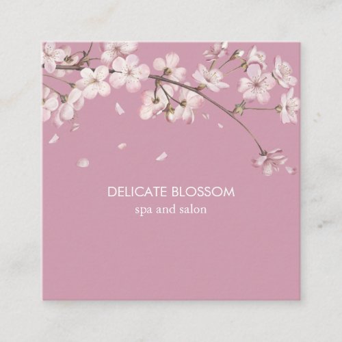 Modern Delicate Pink Blossom Floral Square Business Card