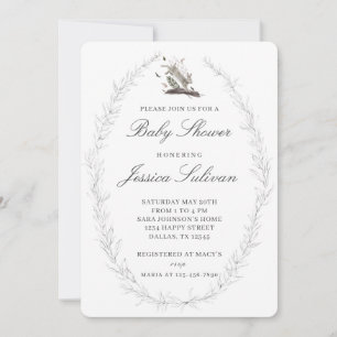 Modern Delicate Rabbit Hare Bunny Baby Shower Invitation