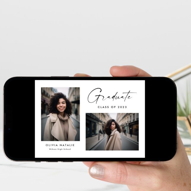 Modern Delicate Script With Two Photos Graduation Announcement (Front Digital)