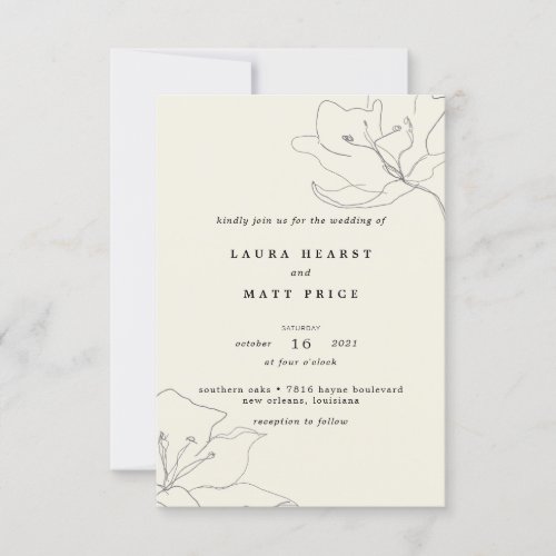 Modern Delicate Soft Eggshell Floral Wedding Invitation