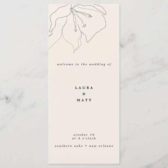 Modern Delicate Soft Eggshell Floral Wedding Program (Front)