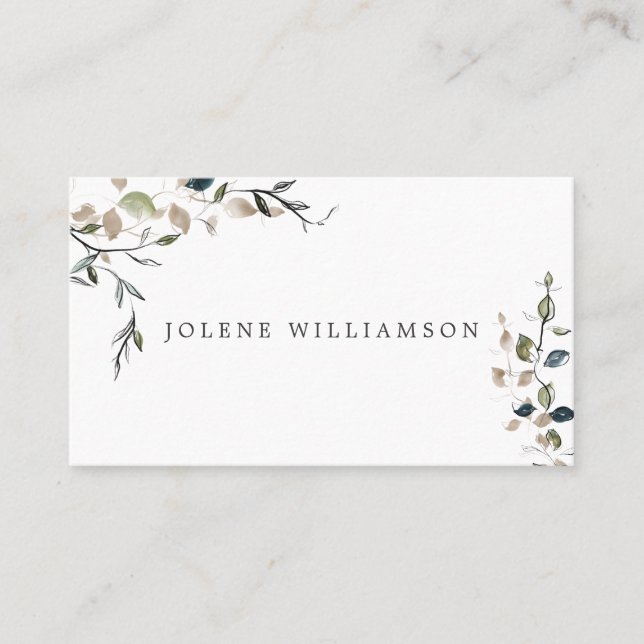 Modern Delicate Spring Greenery Business Card (Front)