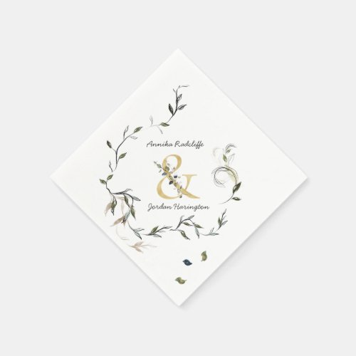Modern Delicate Spring Greenery  Monogram Wedding Napkins