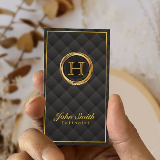 Customizable Deluxe Gold Monogram Tattoo Art Business Card
