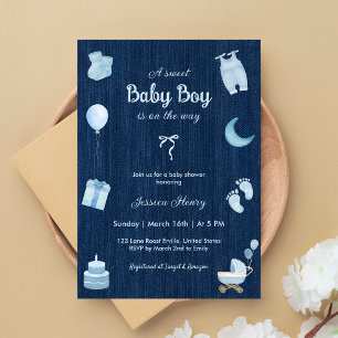Modern Denim Baby Boy Baby Shower Invitation