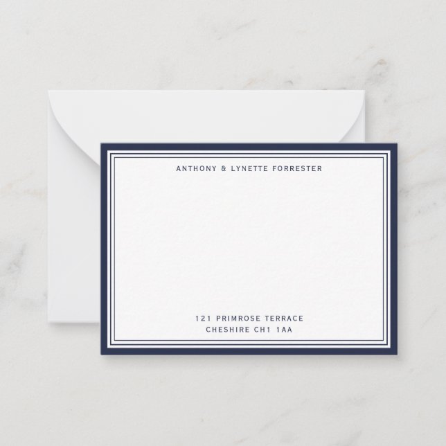 Modern Denim Blue Border Name & Address Note Card (Front)