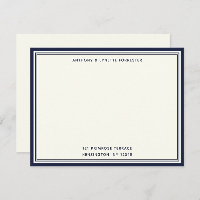 Modern Denim Blue Border Name & Address Note Card (Front/Back)