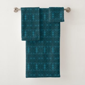 Modern Denim Blue Decorative Geometric Pattern Bath Towel Set