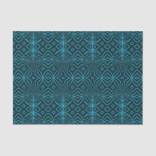 Modern Denim Blue Decorative Geometric Pattern Tissue Paper (Front)