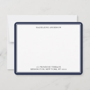 Modern Denim Blue Double Border Flat Note Card