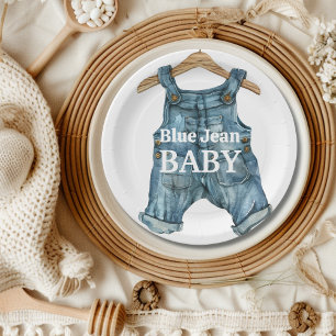 Modern Denim Blue Jean Baby Boy Baby Shower Paper Plates