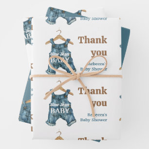 Modern Denim Blue Jean Baby Boy Baby Shower Wrapping Paper Sheets