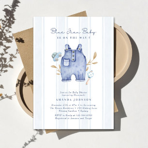 Modern Denim Blue Jean Stripes Baby Shower Invitation