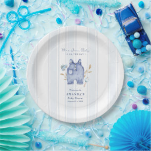 Modern Denim Blue Jean Stripes Baby Shower Paper Plates
