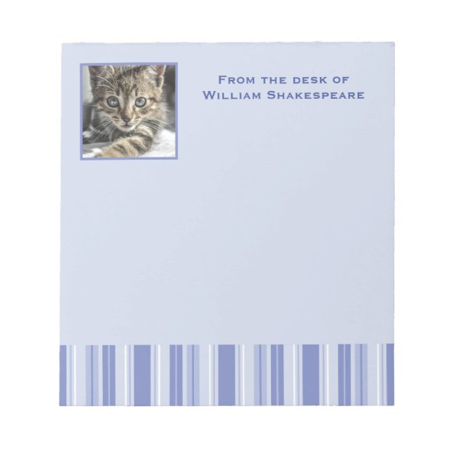 Modern Denim Blue Stripes with Photo Insert Notepad (Front)
